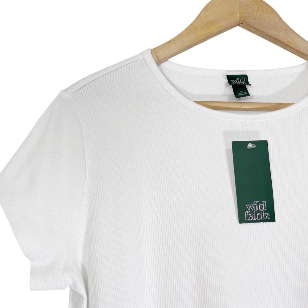 Wild Fable Ribbed White Womens Short Sleeve Baby Tee T-shirt XL - Picture 3 of 6
